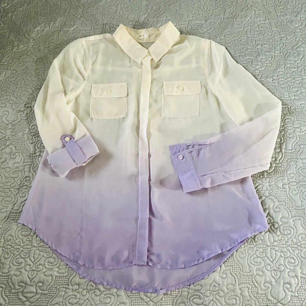Ladies Ivory to Lilac gradient sheer blouse, size L